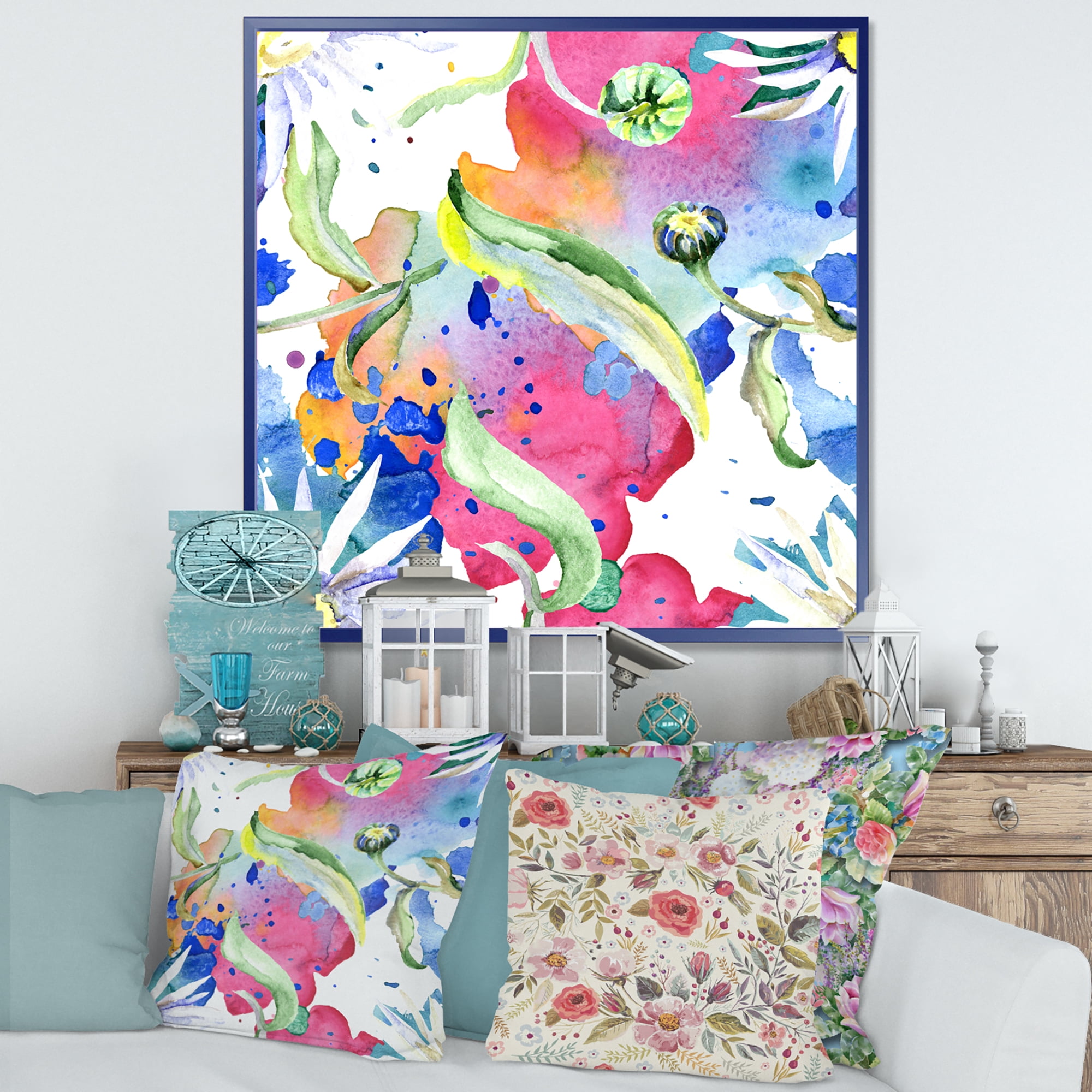 Designart 'Iridiscent Colorful Daisy Flowers' Transitional Framed Canvas Wall Art Print