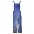 thumbnail image 3 of Usmixi Jumpsuits for Women Vintage Graphics Loose Soft Cotton Linen Adjustable Strap Baggy Jumpsuits Overalls Summer Formal Floral Print Crewneck Sleeveless Long Rompers Blue s, 3 of 4