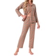 thumbnail image 2 of INSPIRE CHIC Conjunto de Pijamas de Mujer a Cuadros de Manga Larga con Pantalones y Botones, con Bolsillos, Color Marrón, 2 of 6