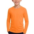 thumbnail image 2 of Boys Girls Long Sleeve Shirts Solid Color Fall Kids soft Crewneck T-Shirts Tops Casual Basic Tees 5-14Y Orange 7-8Years, 2 of 7