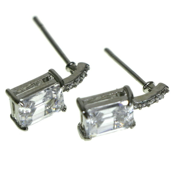 Silver-Tone Rectangle Shaped Dangle Earrings With CZ Accent For Women 36CZ9356A
