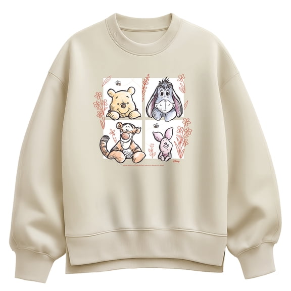 Winnie the Pooh - Character Grid Drawing - Women's Oversized Fleece Crew Sweatshirt