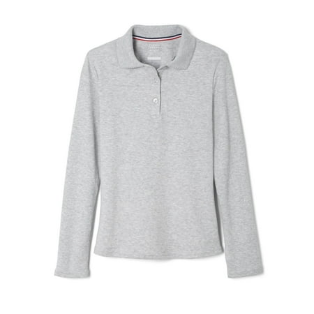 French Toast School Uniform Long Sleeve Picot Collar Interlock Polo Shirt  (Little Girls & Big Girls)