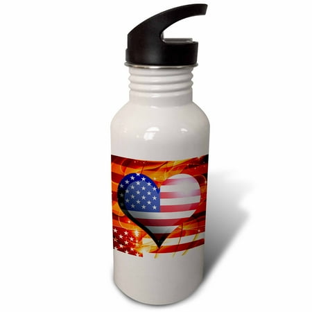 

United States of America USA Flag Heart On Orange Sparkle Fractal Background Fourth Of July Design 21 oz Sports Water Bottle wb-117555-1