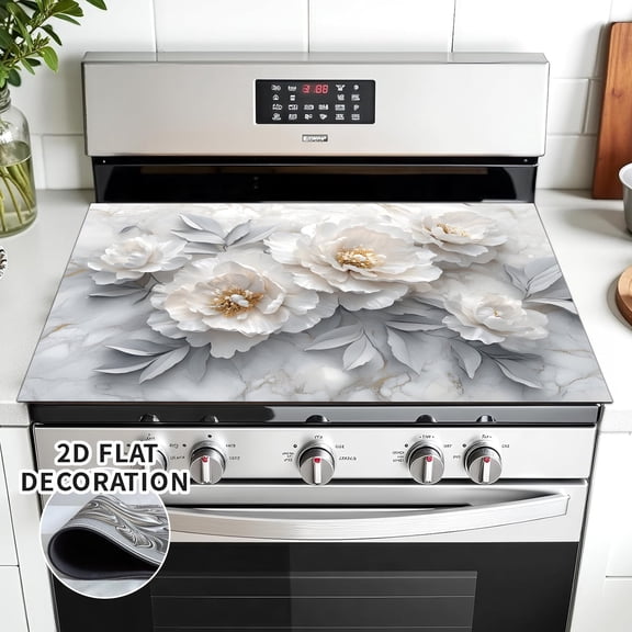 Stove Top Cover for Electric Stove 28 "x 20 ", flowers pattern Heat Resistant Glass Top Stove Cover Protector, Induction Cooktop Protector Stove Top Covers Mat, Kitchen Flat Stove Top Covers