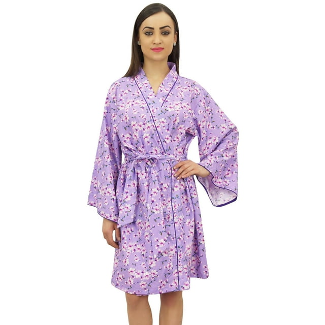 Bimba Leaf Printed Bridesmaid Kimono Robe With Belt Cover Up Nightwear Wrap - 16