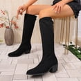 thumbnail image 3 of Women's Over the Knee Boots Stretchy Black Thigh High Boots Slimming Block Heel Platform Riding Boots Minimalist Fashion High Heel Boots Black 9(42), 3 of 8