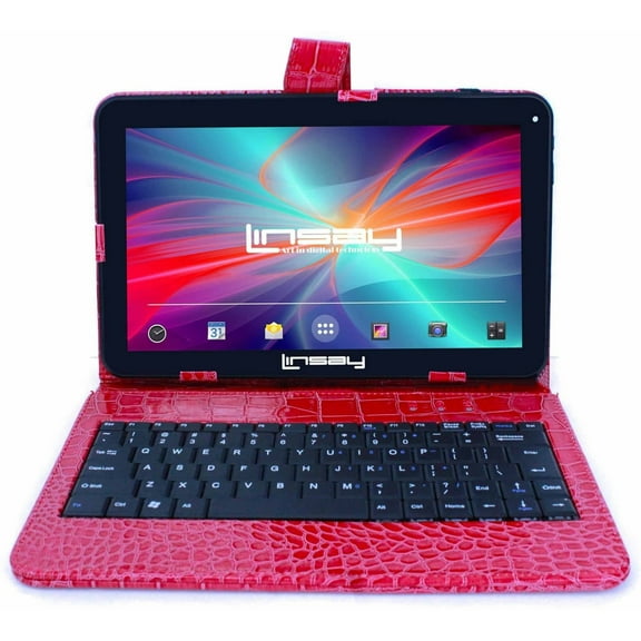 LINSAY 10.1" Tablet 2 GB RAM 16 GB Android 9.0 Pie Exclusive Luxury Bundle with Red Crocodile Style Keyboard