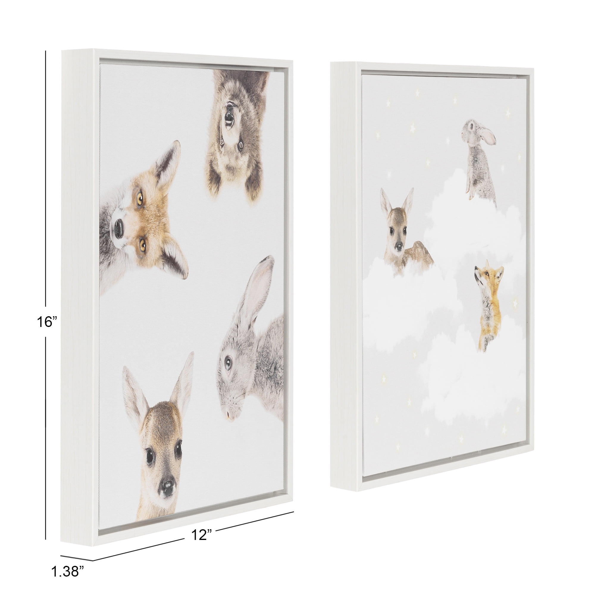 DesignOvation Peekaboo and Clouds 2 Pack 12"x16"Framed Canvas Art Print by July Art Prints, 16in H x 12in W x 1.38in D