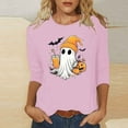 thumbnail image 2 of FAVIPT Womens 3 Quarter Sleeve Halloween Tops Cute Ghost Pumpkin Print Shirts Crew Neck Basic Loose Tops Casual Fashion Fall 2025 Blouses Pink,L, 2 of 4