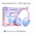 thumbnail image 2 of Wireless Bluetooth Cat Ear Headphones with Mic LED Light Foldable Over Ear Headset for Mobile Phone Laptop and Computer Cute Gift for Kids Teens and Adults, 2 of 9