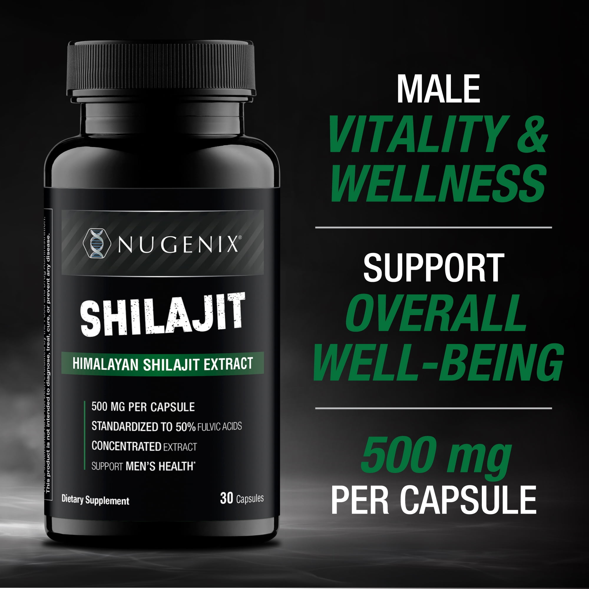 Nugenix® Shilajit 500mg, Himalayan Shilajit Extract for Men's Health, 50% Fulvic Acids, 30 Capsules