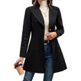 thumbnail image 3 of Women Winter Wool Blend Camel Mid-Long Coat - Singular-Breasted Lapel Jacket Outwear Black L, 3 of 9