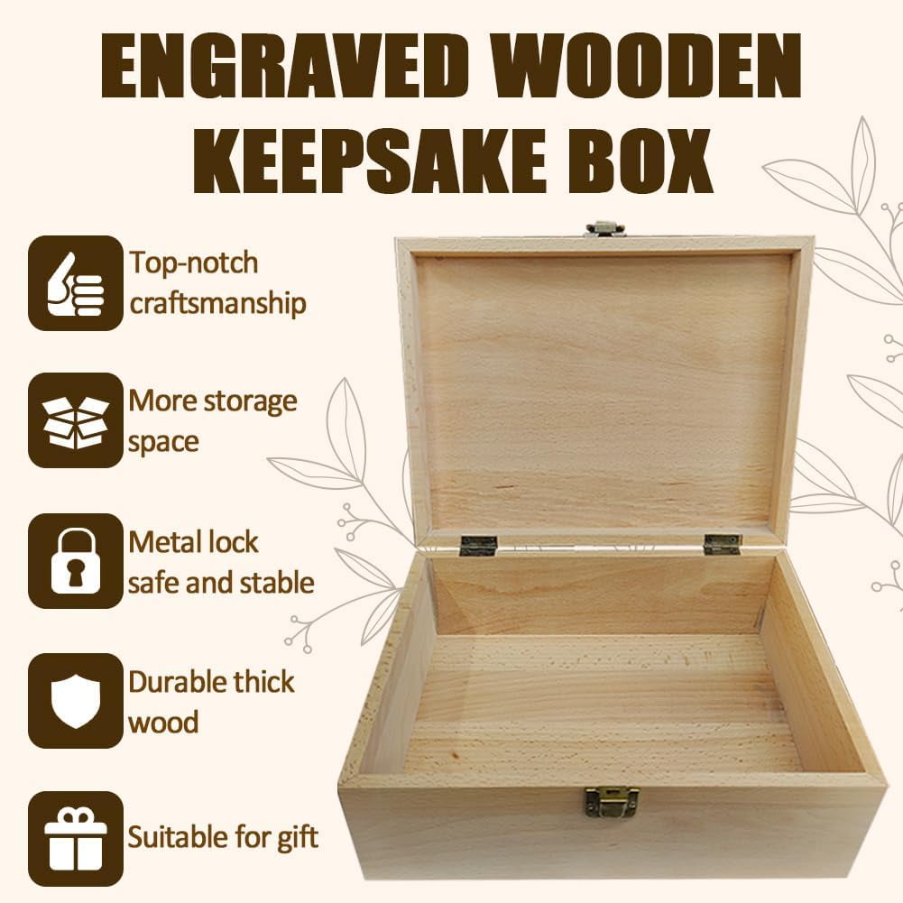 Wood Rectangle Wooden Memory Keepsake boxes with Lids for Anniversary Wedding Memory Birthday Valentines Day Bird 24.5x19.5x10.3cm