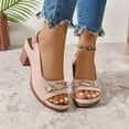 thumbnail image 6 of Summer Womens SandalWomen Beach Fashion Chunky Heel Open Toe Slip-On Peep Toe Ankle Strap Slippers Casual Daily Shoes Pink 9, 6 of 9