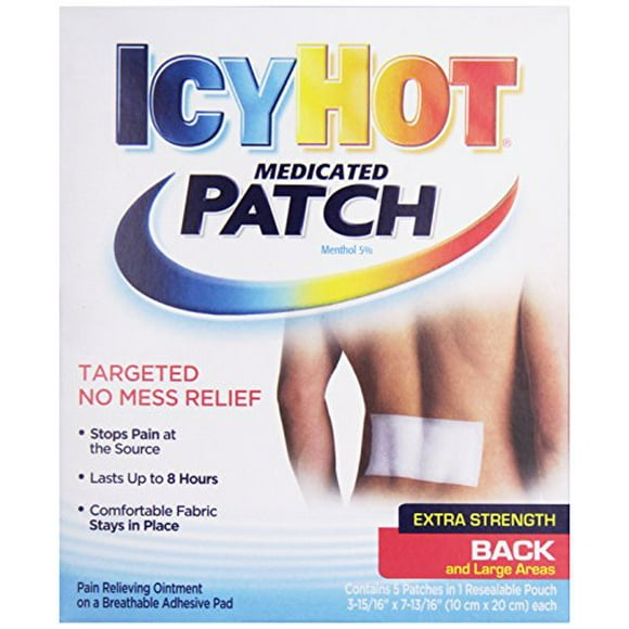 Icy Hot Topical Analgesic Back Patch, 5 Count Box (1) Temporarily Relieves Minor Pain Associated with Arthritis, Simple Backache, Muscle Strains, Sprains, Bruises, and Cramps