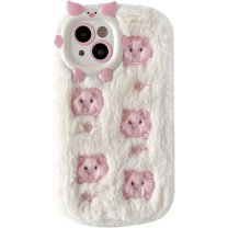 Fluffy Fuzzy Furry Warm Plush Cute Pig Pattern Compatible with iPhone Case (White 1,iPhone 12 Pro)