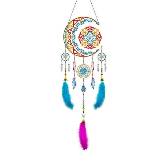 DIY Dream Catchers Diamond Art Painting Kit, Handmade Craft for Boho Decor,Crystal Rhinestone Dreamcatcher with Colorful Feathers, Beads, Small Bell,Diamond Art Craft for Home Wall Decor Gift