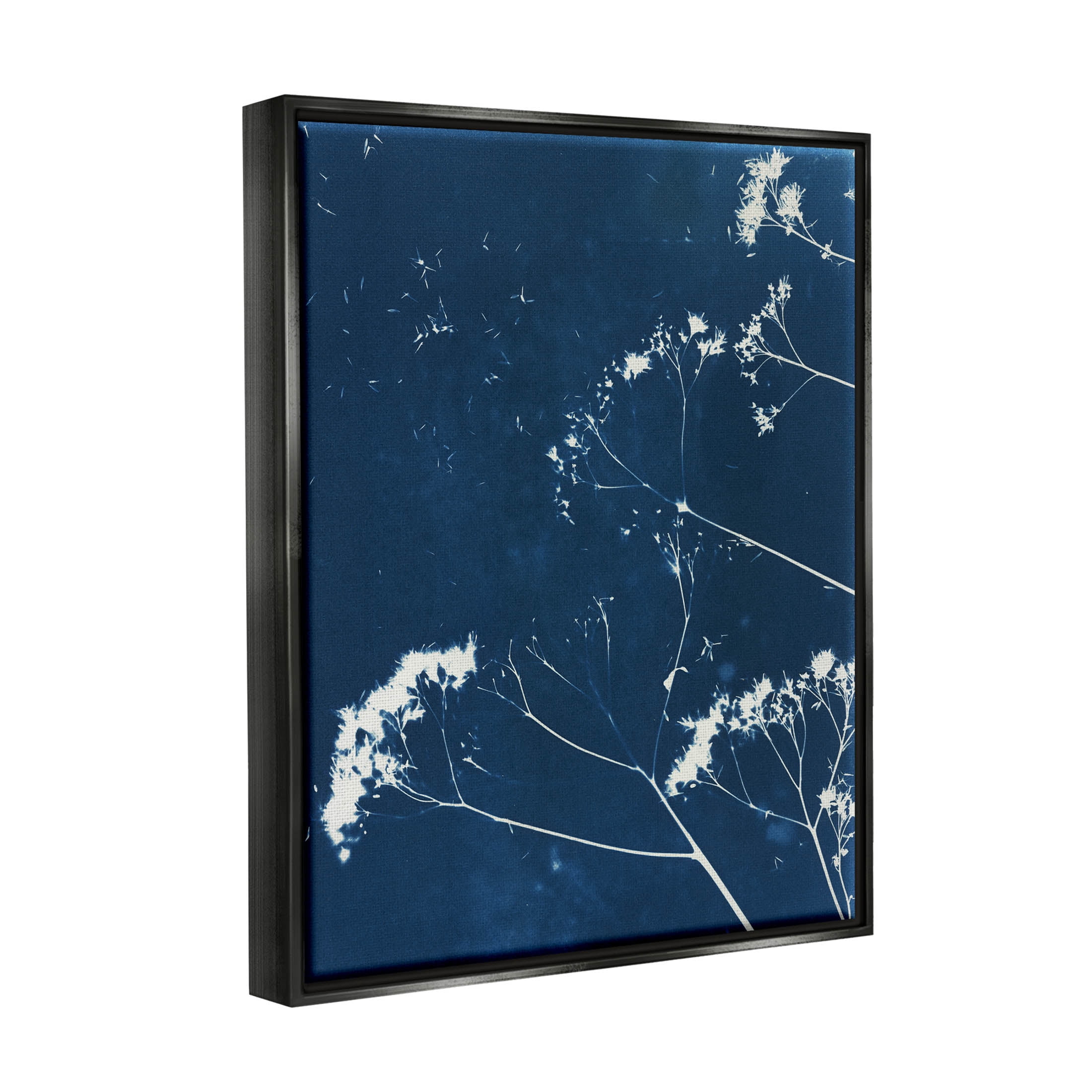 Navy Blue Botanical Sprouts Botanical & Floral Graphic Art Jet Black Framed Art Print Wall Art