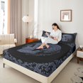 thumbnail image 3 of Homewish Retro Skeleton Skull Queen Sheets for Teens, Slate Blue Baroque Floral Queen Sheet Sets, 4 Pieces, 1 Flat Sheet, 1 Fitted Sheet and 2 Pillowcases, 3 of 5