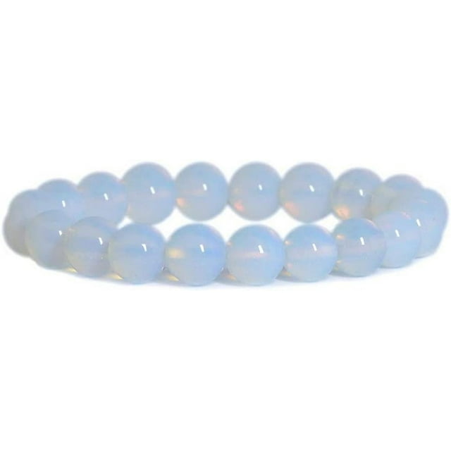 Angelstones Bracelet Extensible en Opalite Synthétique Pierre de Lune 10mm Perles Rondes 7 Pouces Unisexe