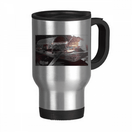 

Boat Pond Art Deco Fashion Travel Mug Flip Lid Stainless Steel Cup Car Tumbler Thermos