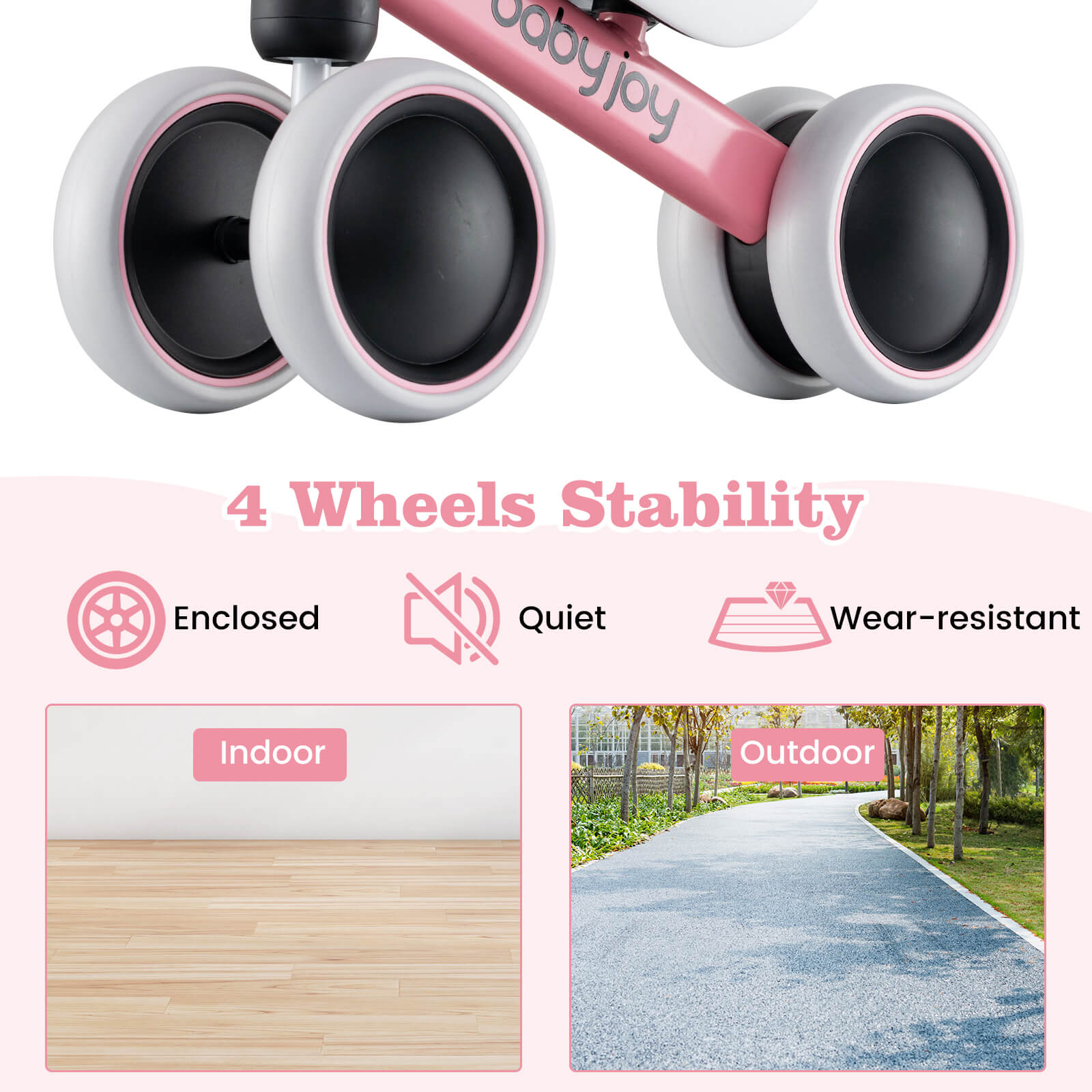 Costway 4-Wheel Balance Bike, Pink photo 7