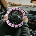 thumbnail image 4 of Winter Steering Wheel Cover, Faux Wool Short Hair Handle Cover, Warm Cold-Proof Lint Grip for Cars, Wine or Coffee Color, Standard Size 38cm/15in, 4 of 6