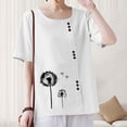 thumbnail image 5 of QUNYINEY Floral Shirts for Women Trendy Short Sleeve Casual Crew Neck Tops Loose Linen Button Pullover Shirts, 5 of 7