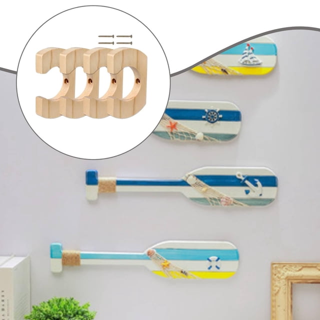 Quzzie 4 Pieces Kayak Paddle Rack Wooden Paddle Holder Oar Hanger Wall Decor Practical Installation Suitable for Gift Giving Home Decoration Sport Style Bedroom Study Living Room 2 Pair