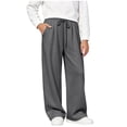 thumbnail image 3 of SDNall Girls Drawstring Wide Leg Sweatpants, Solid Color Elastic Waist Casual Trousers for School Sports, Fall Winter Daily Causal Pants 4-16 Years, 3 of 7