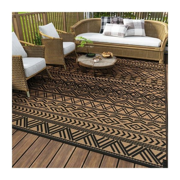 Alfombra exterior MontVoo, impermeable, 150 x 240 cm, reversible, negro y marrón