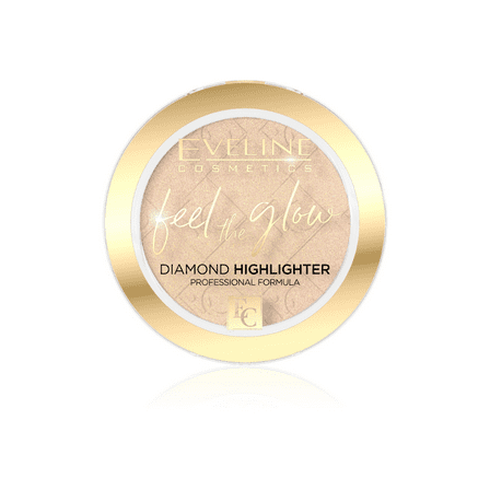 Eveline Cosmetics  Feel the Glow Diamond Highlighter – 01 Sparkle – Radiant, Long-Lasting Glow with Velvety Finish – Vegan Formula