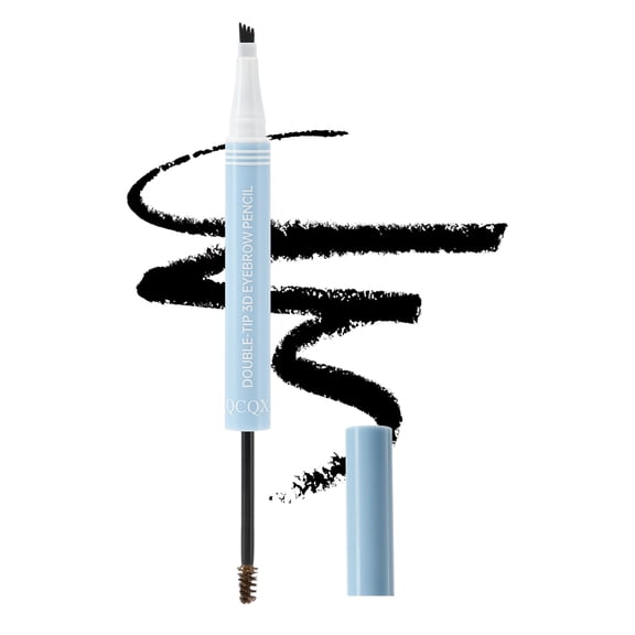 QCQX Dual-Ended 4-Tip Precision Eyebrow Pencil, Waterproof Smudge-Proof Brow Pen with Spoolie Brush, Natural Hair-Like Strokes, Long Lasting Brow Definer, Black