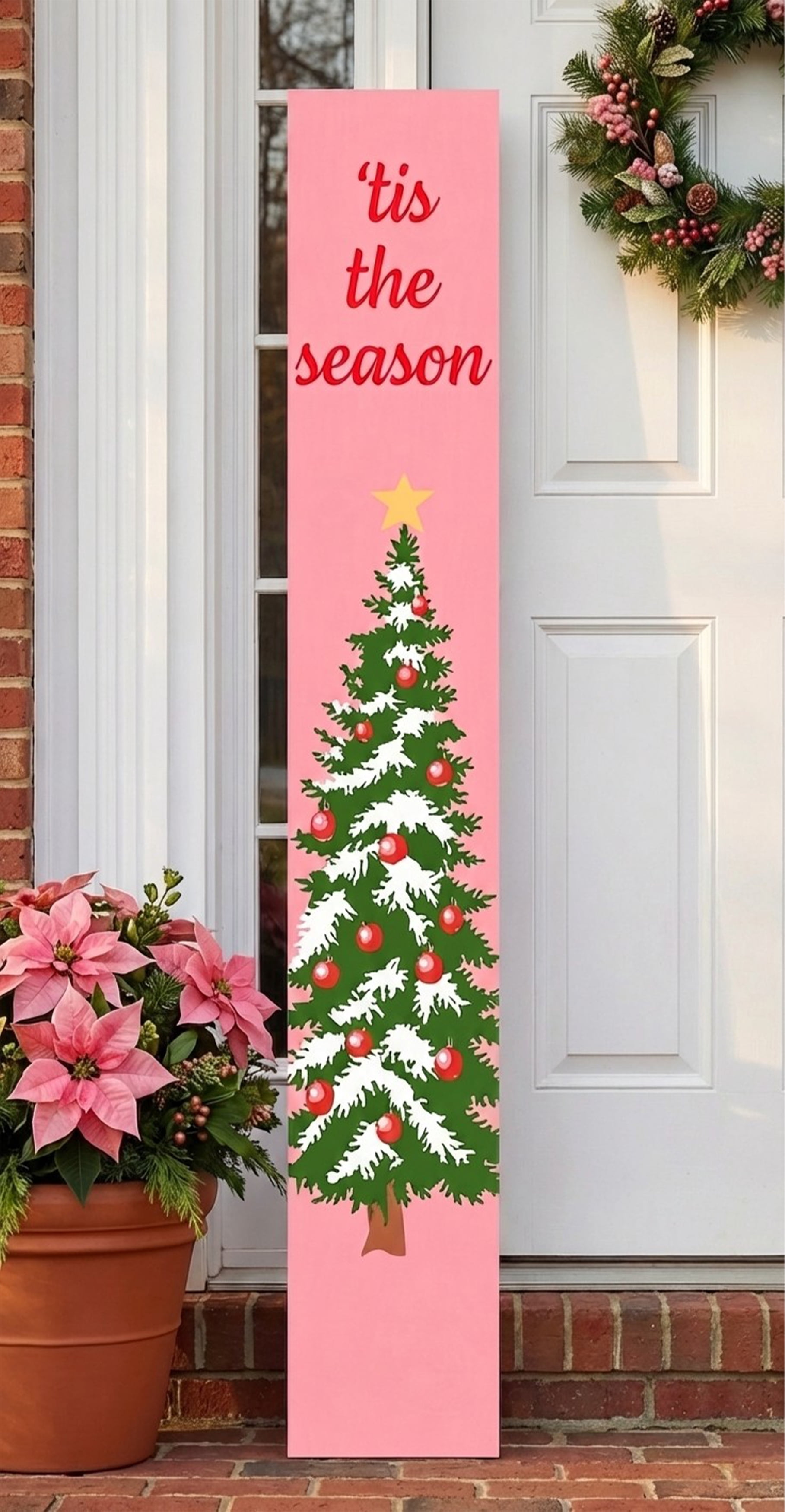 Calloway Mills 118005907 Tis the Season Pink Porch Leaner 59" x 7.25"