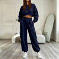 thumbnail image 2 of Women's 2 Piece Tracksuit Set Crewneck Cropped Long Sleeve Top High Waist Cargo Jogger Pants Elastic Waist Side Pockets Relaxed Comfortable Outfit for Workout Casual Daily Wear Navy_#47 S, 2 of 5