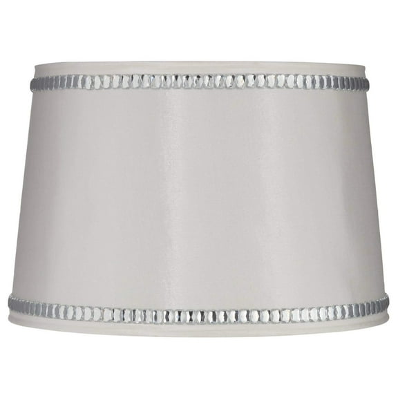 White Medium Drum Lamp Shade with Crystal Trim 13" Top x 15" Bottom x 10" High x 10" Slant (Spider) Replacement - DyGTyX