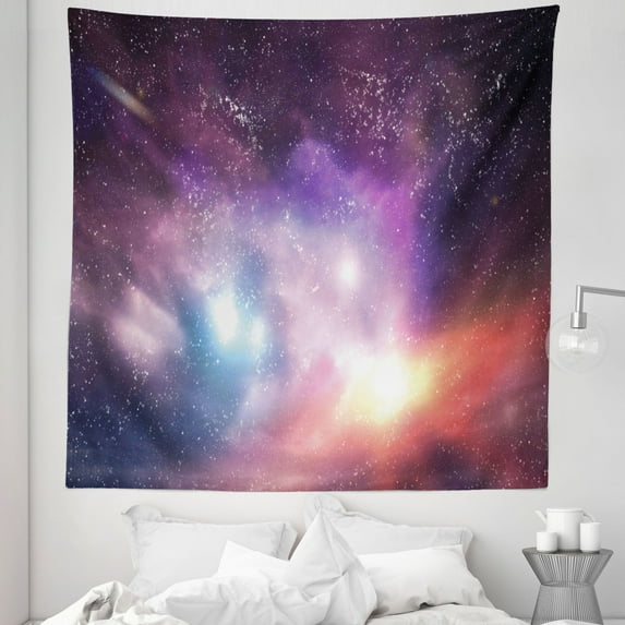 Galaxy Tapestry, Outer Space Stars Sky Dreamy Cosmos Universe Nebula Constellation Image, Fabric Wall Hanging Decor for Bedroom Living Room Dorm, 5 Sizes, Purple Coral Pale Blue, by Ambesonne