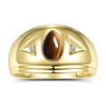 thumbnail image 1 of RYLOS Men's Rings 14K Yellow Gold Pear Shape Tear Drop Cabochon Gemstone & Diamond Rings; Tiger Eye   Size 11, 1 of 5