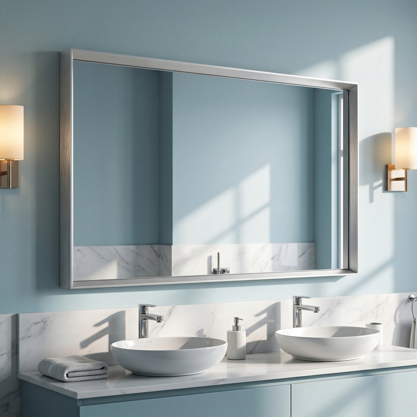 Gleamira 40"x48" Bathroom Wall Mounted Mirror Vanity Rectangular Mirror with Deep Frame, Silver