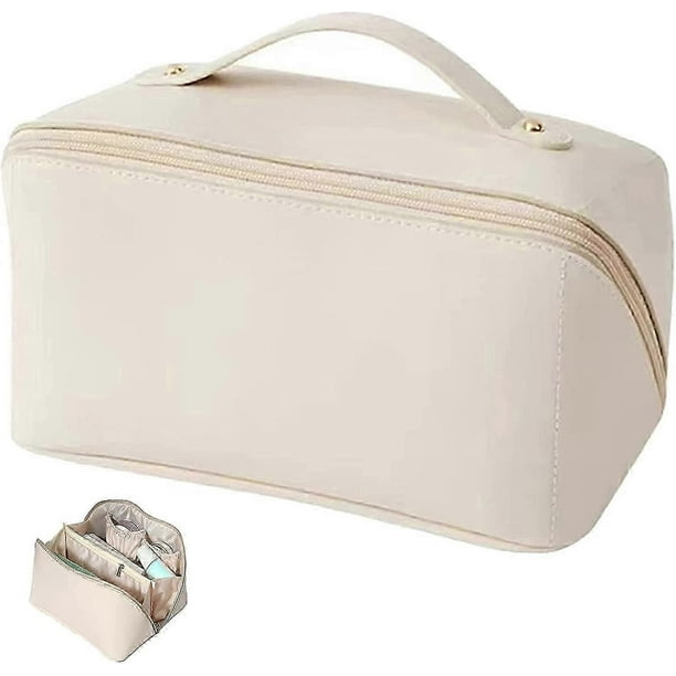 Large-Capacity Travel Cosmetic Bag Waterproof Portable Leather Makeup Bags With Handle and Divider