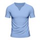 thumbnail image 5 of Camiseta de Manga Corta Hombres Color Sólido Cuello en V Top Suelto Amigable con la Piel, Blusa de Poliéster de Ejercicio Casual para Verano Primavera Diario Y Al Aire Libre, 5 of 9