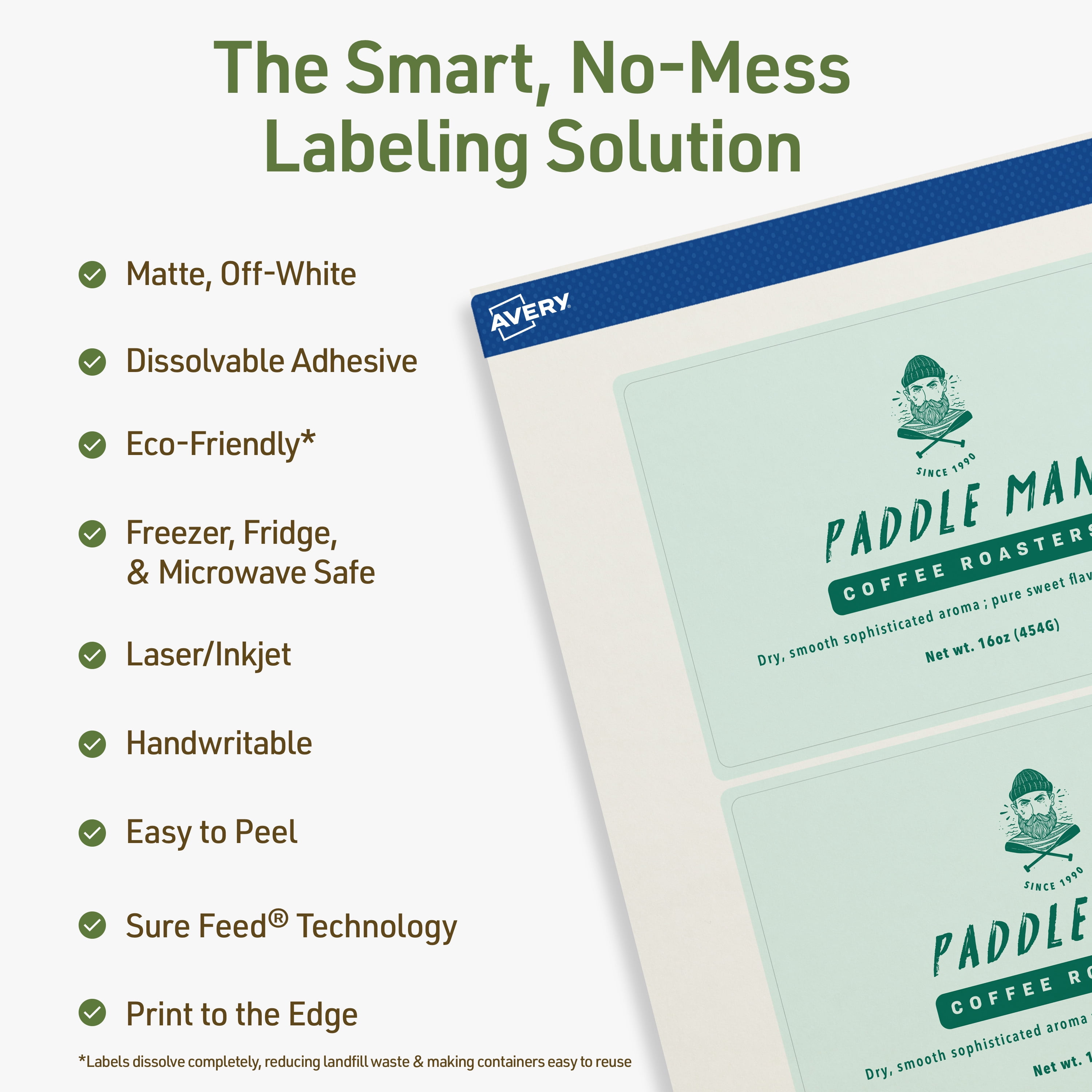 Avery Dissolvable Rectangle Labels, 4" x 6", 50 Labels