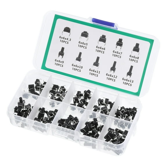 Uxcell Micro Momentary Tact Switch Kit Tactile Push Button Switch Assortment for Car Remote Controller 100pcs Multi Size