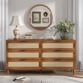 thumbnail image 5 of 6 Drawer Dresser Natural Rattan Dresser, Wood Chest of Drawers Wide Storage Cabinet for Bedroom, Living Room, Hallway, 5 of 7