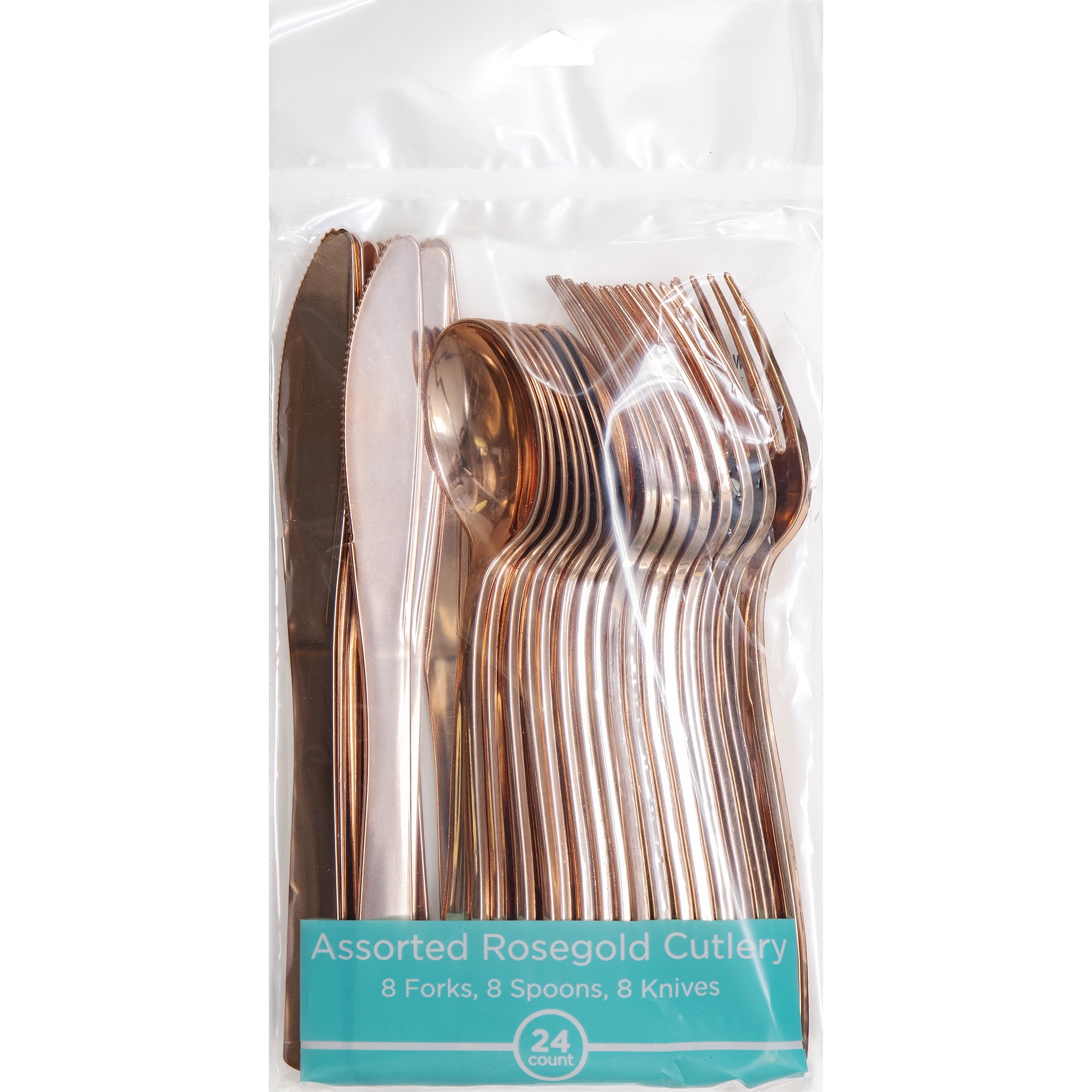 (2 pack) Rose Gold Assorted Plastic Disposable Cutlery 24 Count Forks Spoons Knives by Way to Celebrate