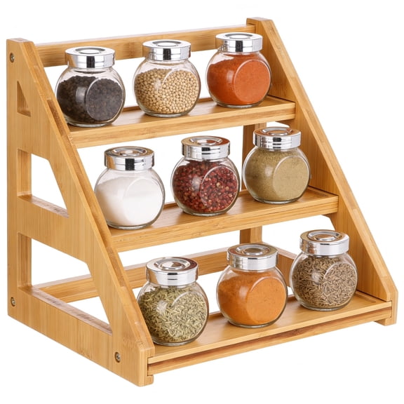 3-Tier Wood Spice Rack Organizer, Countertop Spice Rack, Kitchen Cabinet Shelf, Step Design Display Shelf, Spice Storage for Kitchen, Bathroom, 12 x 8.5 x 9.4 in