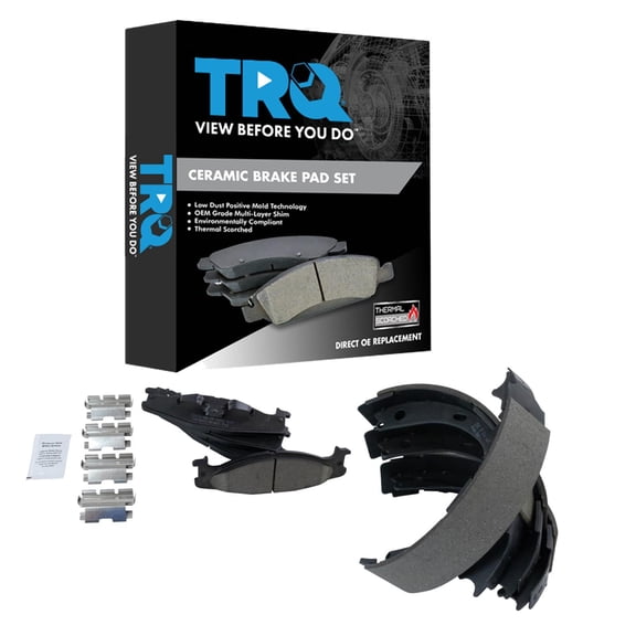 TRQ Front and Rear Brake Pads Ceramic Hardware Fits 1994-1996 Ford F-150 1994-1996 Bronco
