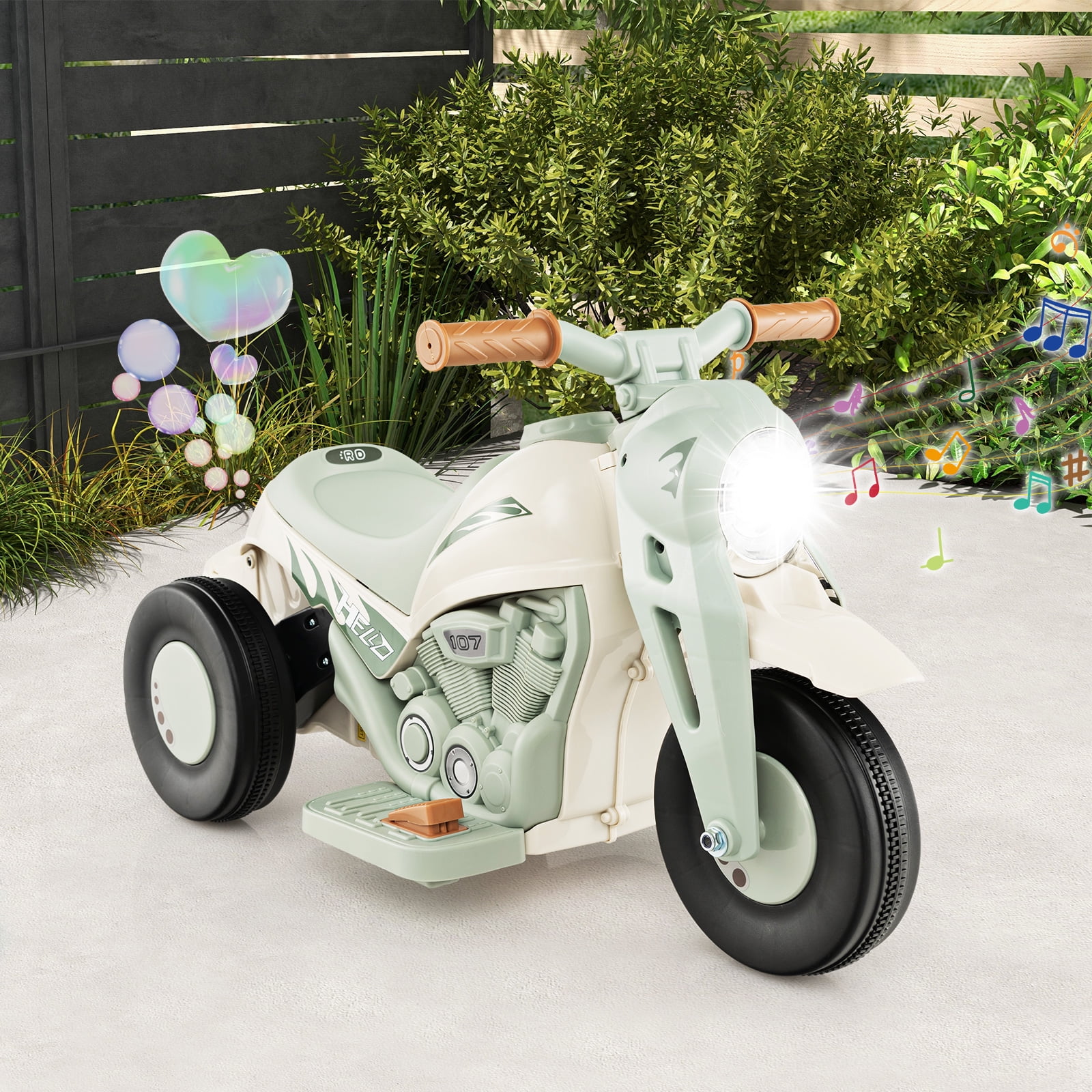 Infans 6V Kids Bubble Car Electric Ride on Motorcycle w/ Music Button & LED Headlight
