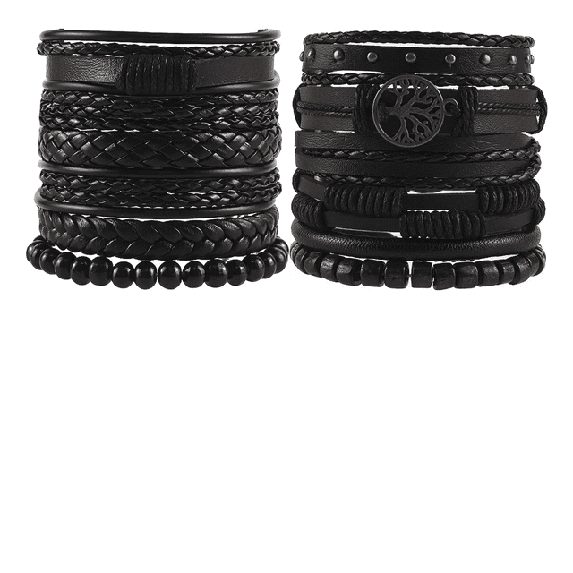 12pzs Pulseras Para Hombre De Cuero Piel Brazalete Regalo Xtellar negro